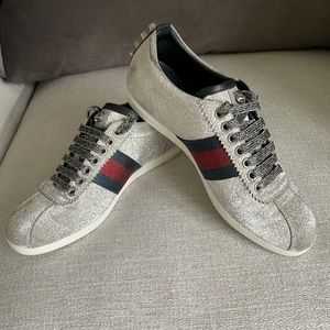 GUCCI Metallic Bambi web sneakers